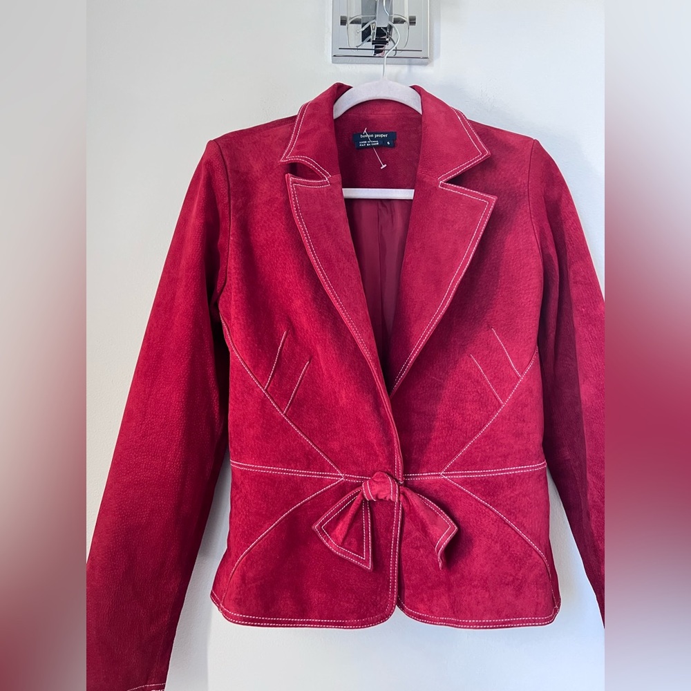 Boston Proper Red Suede Tie-Waist Blazer - Picture 2 of 12